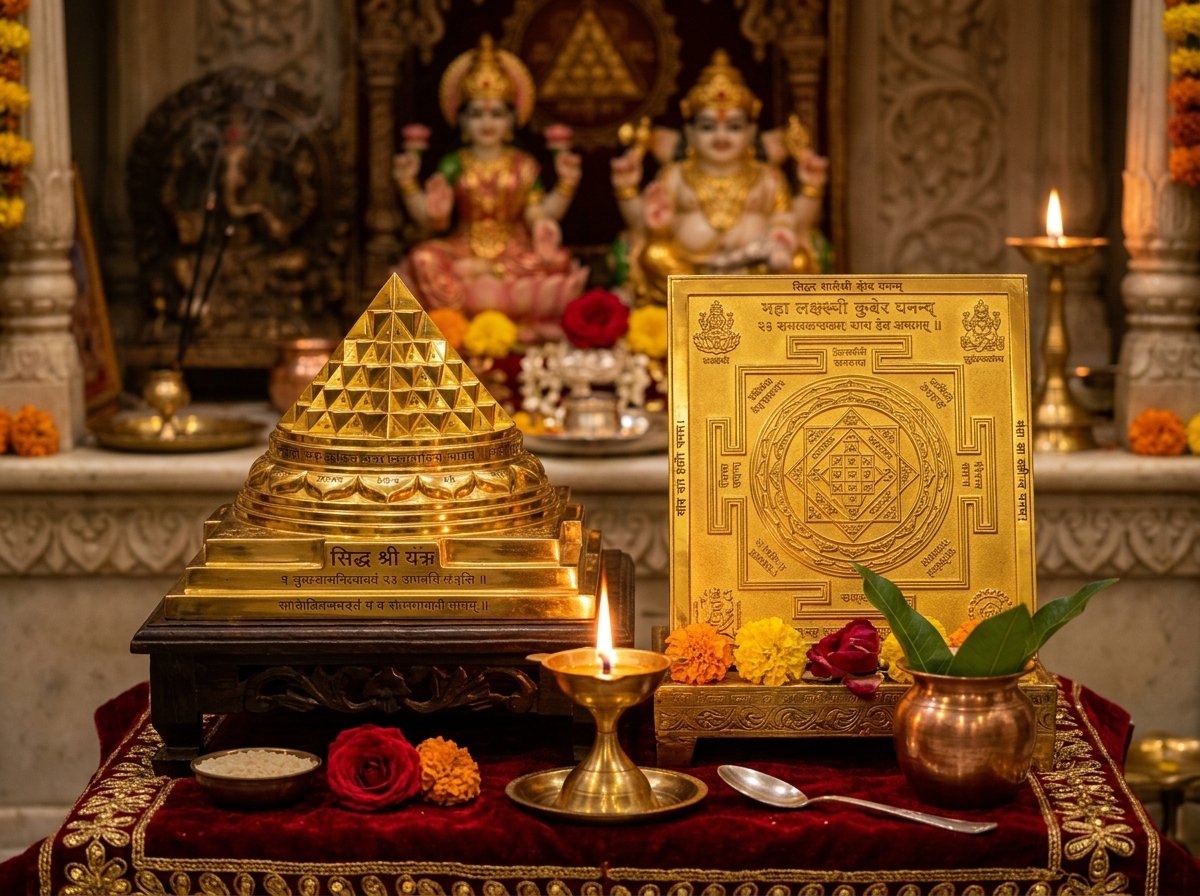 Pran Pratishthit Siddh Golden Shri Yantra & Kuber Set